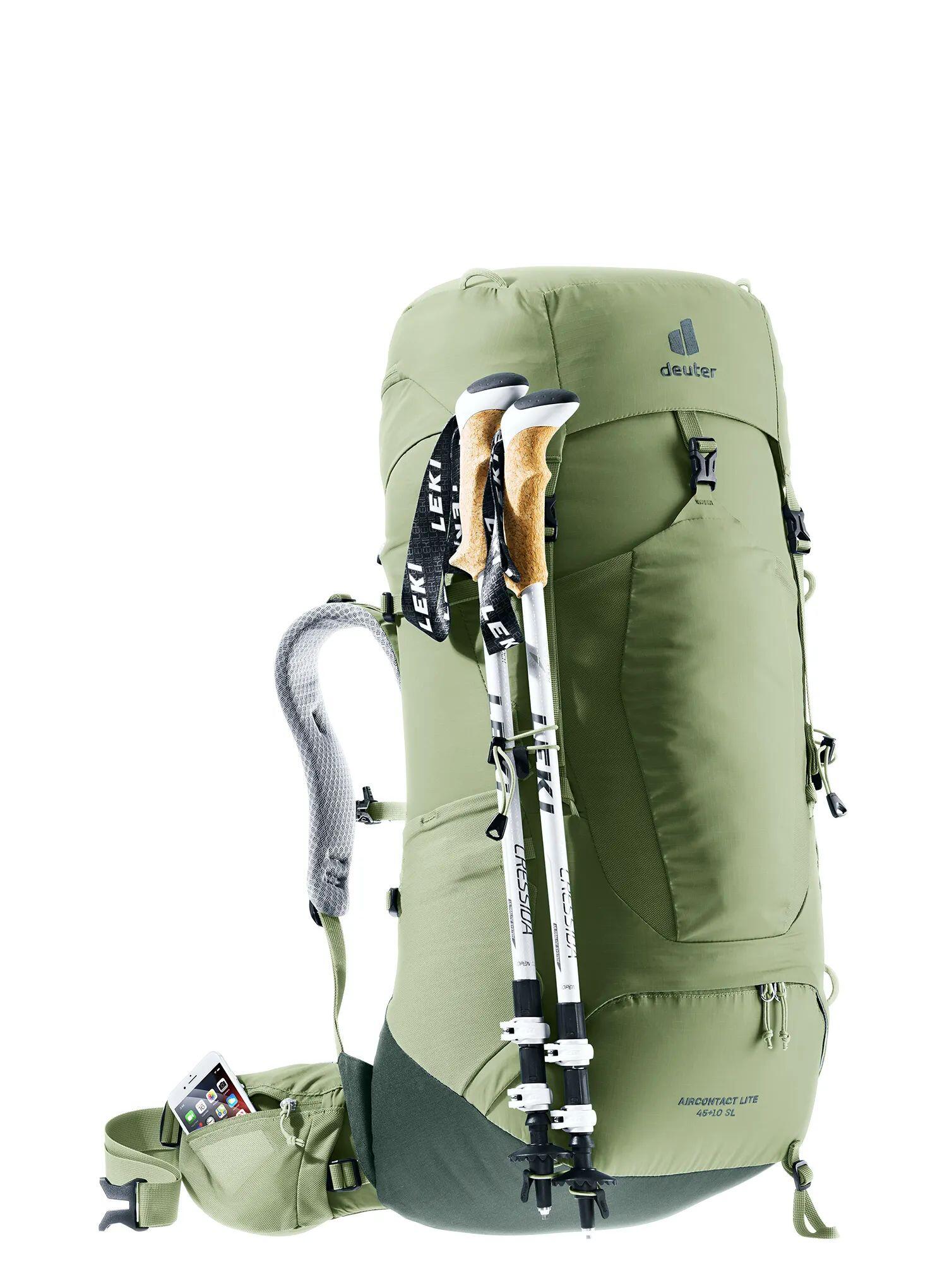 Sac à dos randonnée femme Deuter Aircontact Lite 45+10 SL vert, dos ventilé 7/8