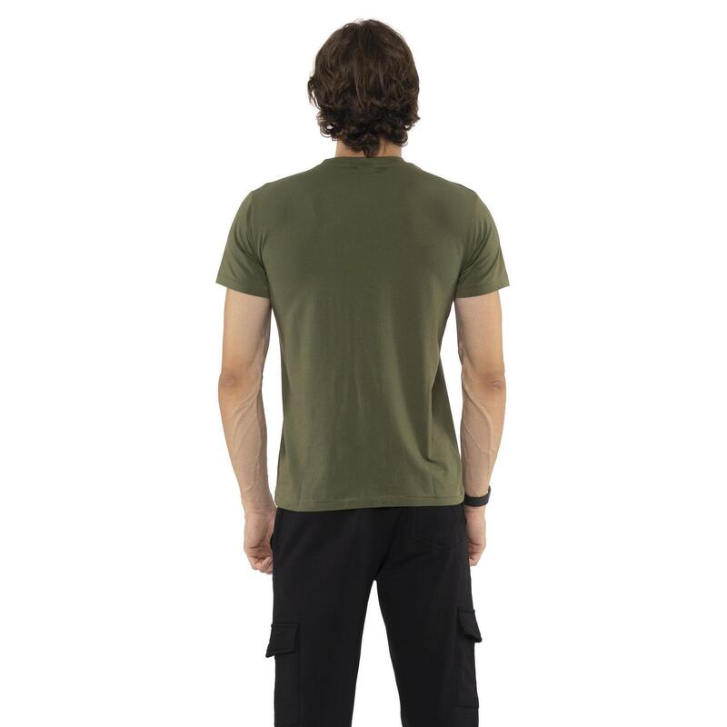 Tricou bărbătesc cu mânecă scurtă din bumbac elastic, cu logo mic „Basic”