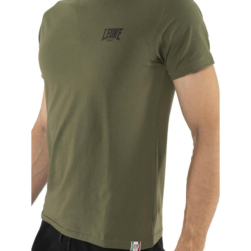 Tricou bărbătesc cu mânecă scurtă din bumbac elastic, cu logo mic „Basic”