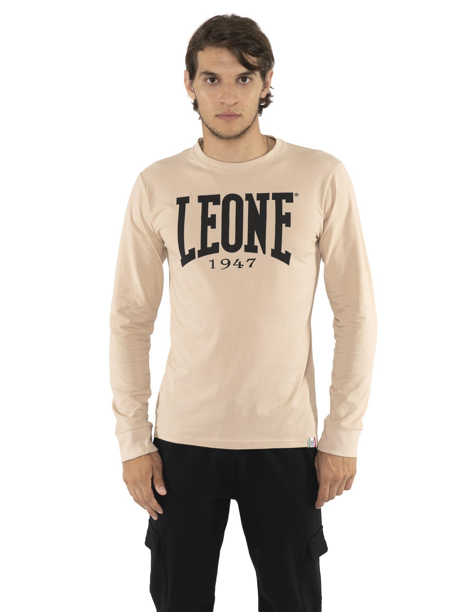 Basic-T-shirt van stretchkatoen voor heren met groot logo en lange mouwen 1/6