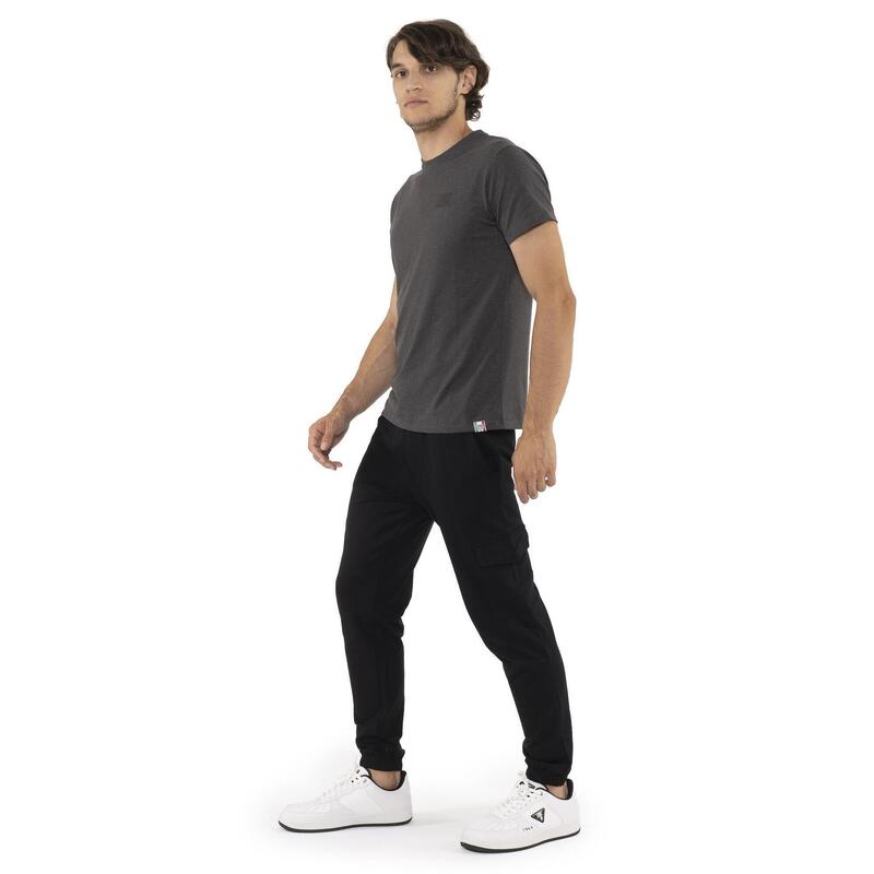 Tricou bărbătesc cu mânecă scurtă din bumbac elastic, cu logo mic „Basic”