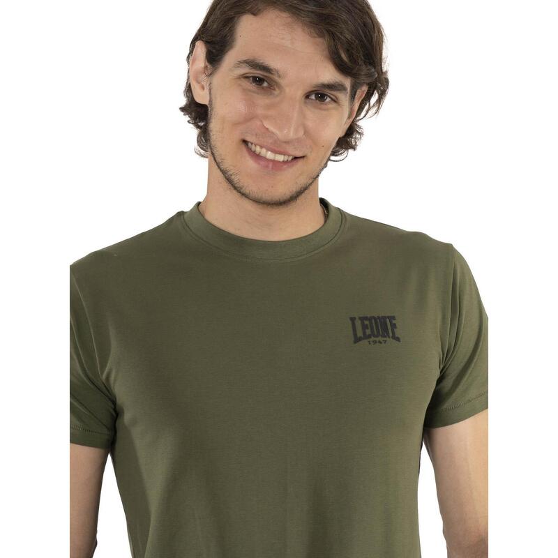 Tricou bărbătesc cu mânecă scurtă din bumbac elastic, cu logo mic „Basic”