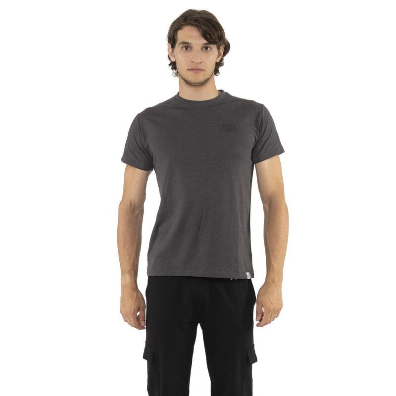 Tricou bărbătesc cu mânecă scurtă din bumbac elastic, cu logo mic „Basic”