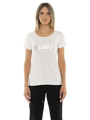 Dames t-shirt met korte mouwen en groot logo "zilver