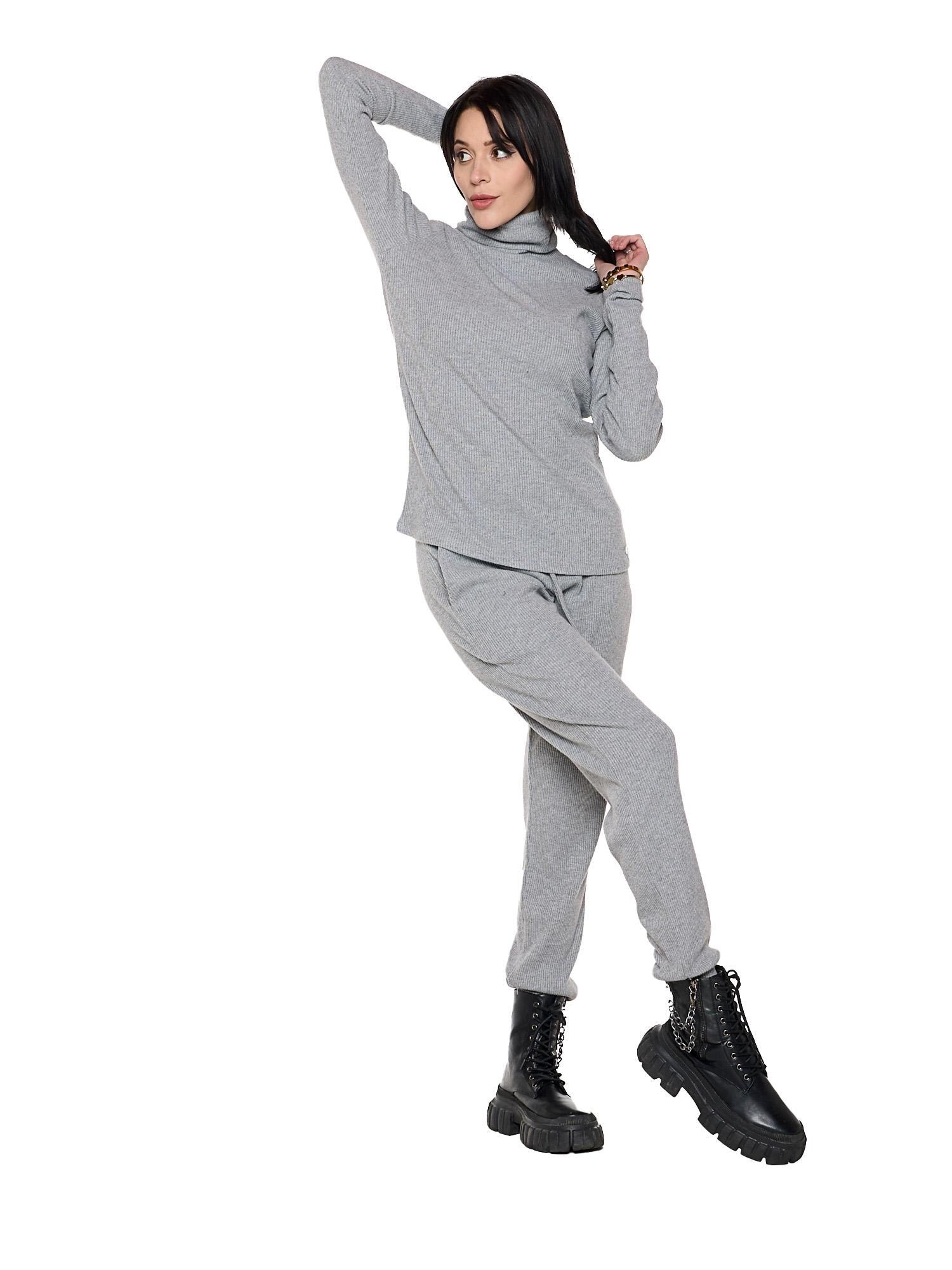 Camiseta de manga larga con cuello alto acanalada "Pearl" para mujer 3/8