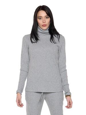 Geribd dames-t-shirt met col en lange mouwen 'pearl'