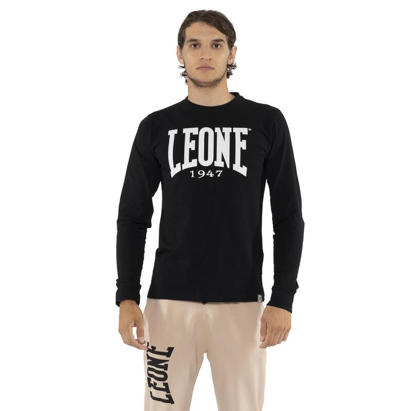 Tricou bărbătesc „Basic” din bumbac elastic cu mânecă lungă și logo mare