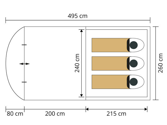 Tunneltent Egersund 3 Sleeper Protect - ingenaaide tentvloer - 3 personen 7/7