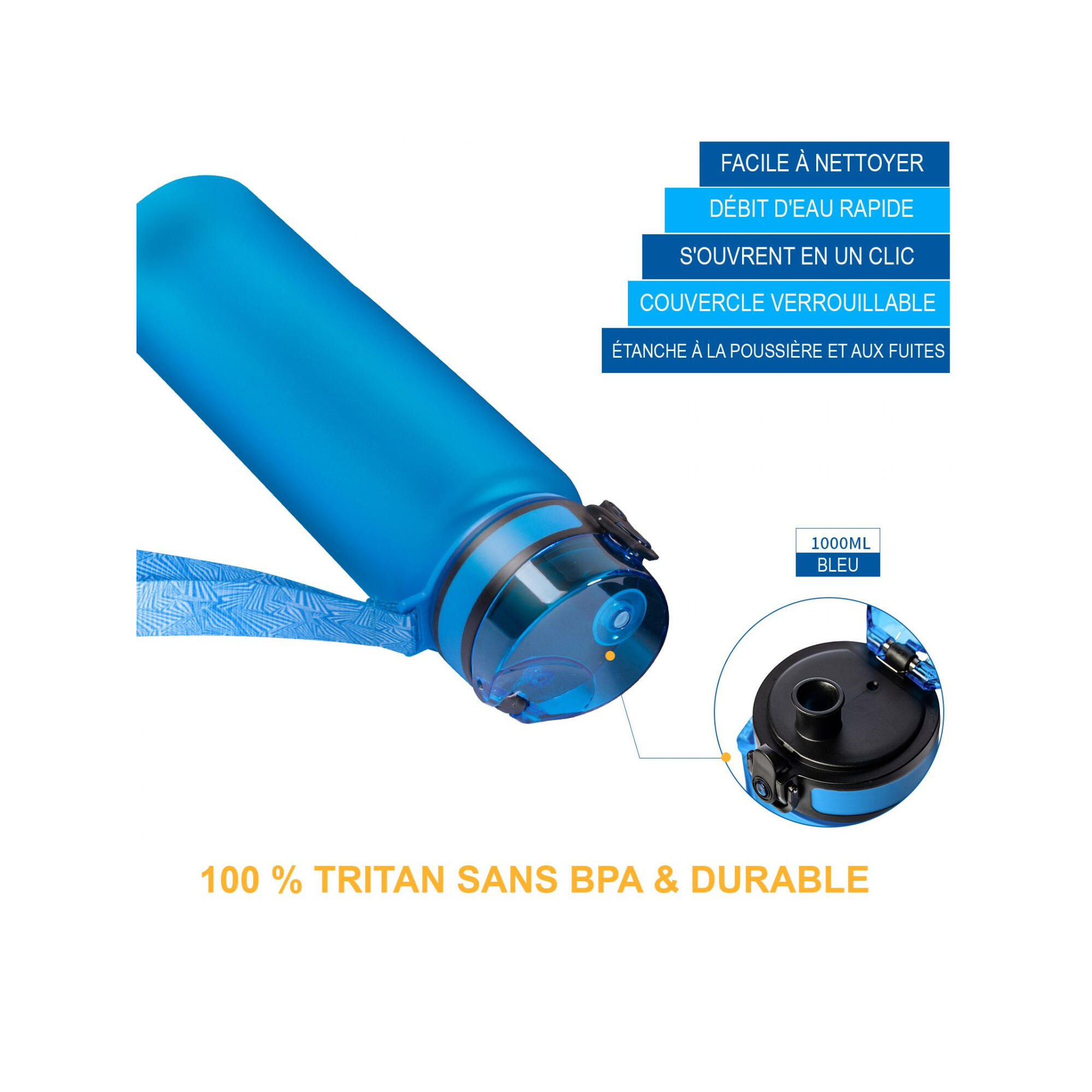 Bouteille d'hydratation - Kingcamp - En Tritan - Contenance : 1 Litre 3/5