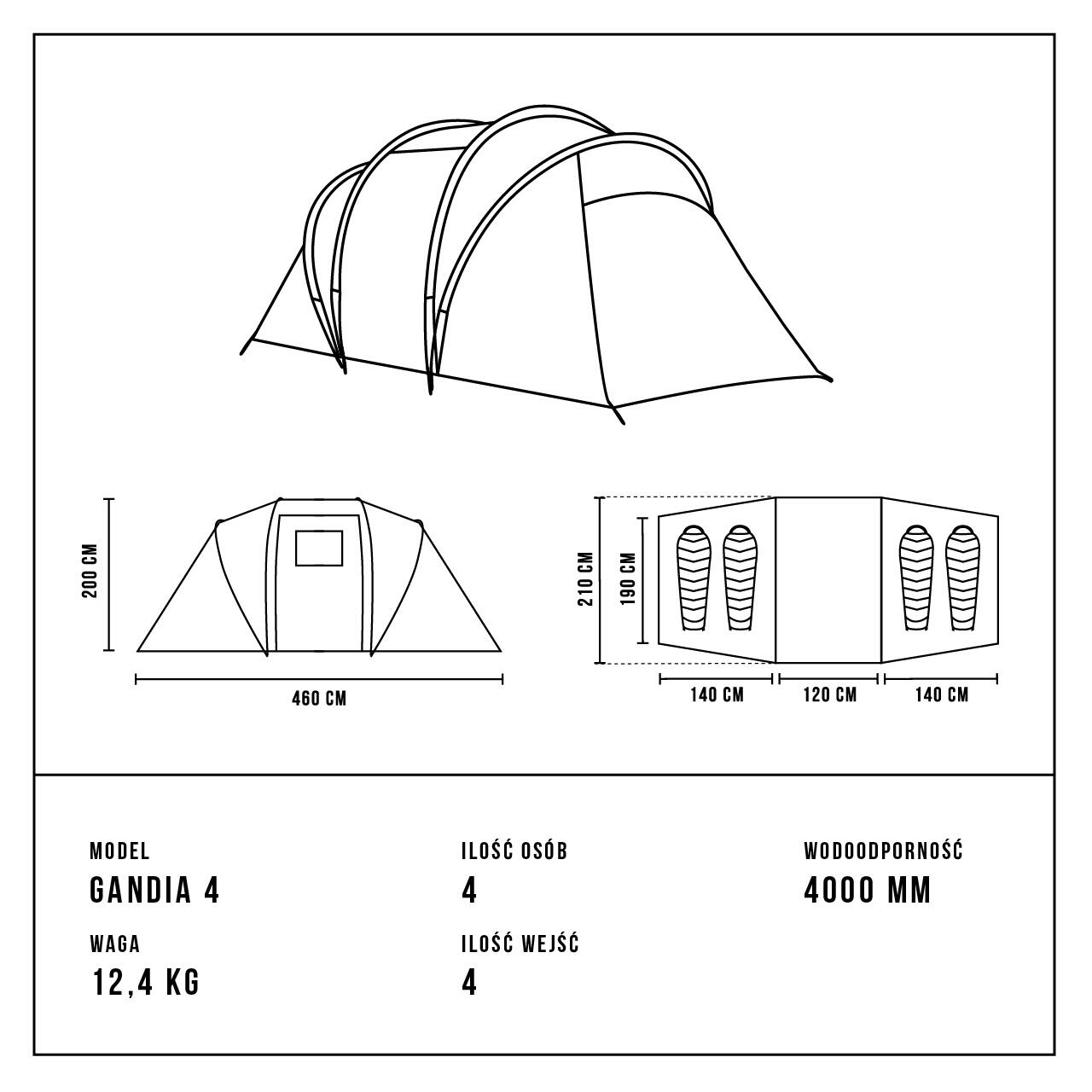 Tente de camping - Alpinus Gandia - 4 places 7/7