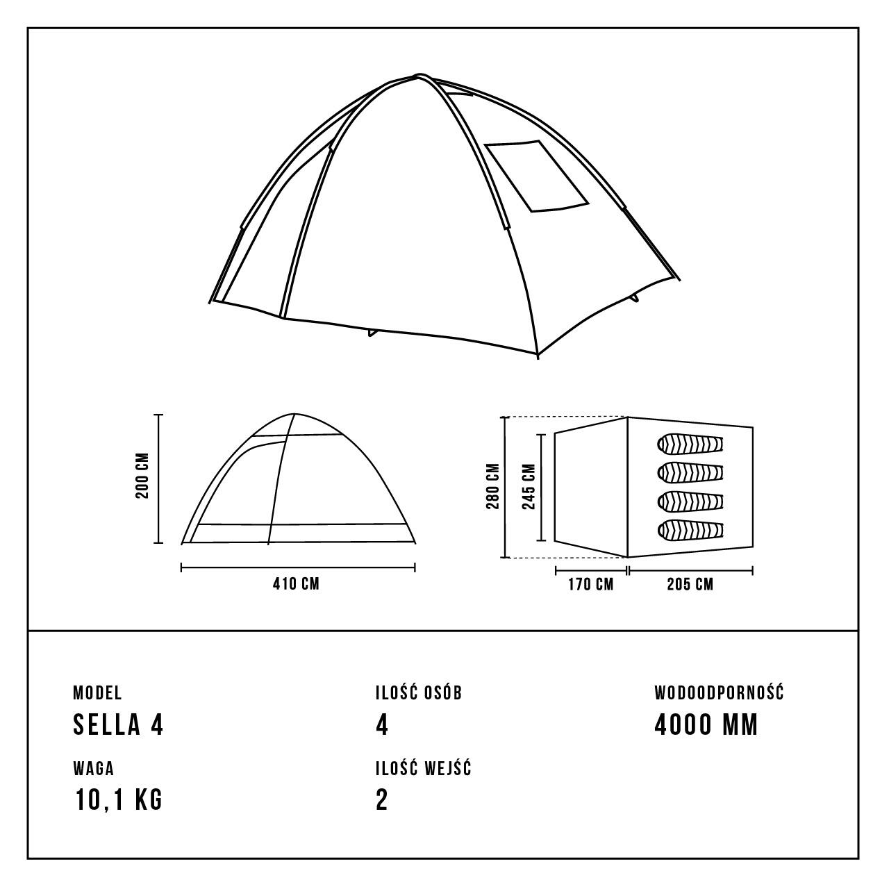 Tente de camping - Alpinus Sella 4 - 4 places - imperméabilité 4000 mm 6/7