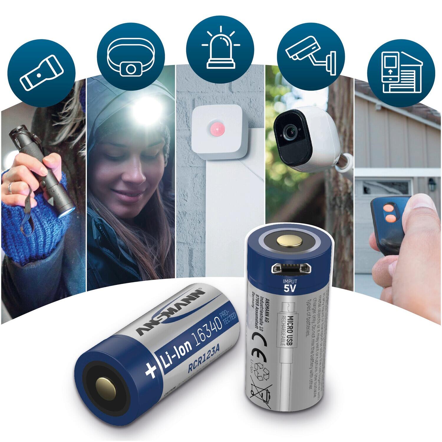 Akku Li-Ion 16340 850 mAh micro USB 6/7