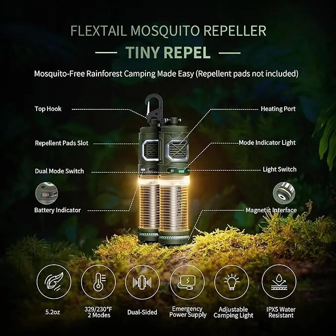 Flextail Tiny Repel S 2-in-1 Muggenverjager met Campinglamp – 400 Lumen – Zwart 6/14