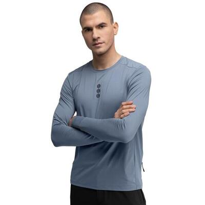 Heren wielrennen gravel fiets t-shirt met lange mouwen cáucaso blauw