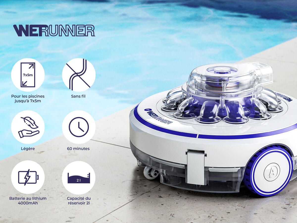 Robot limpiafondos WetRunner GRE de batería recargable. Piscinas de hasta 7x5m 5/7