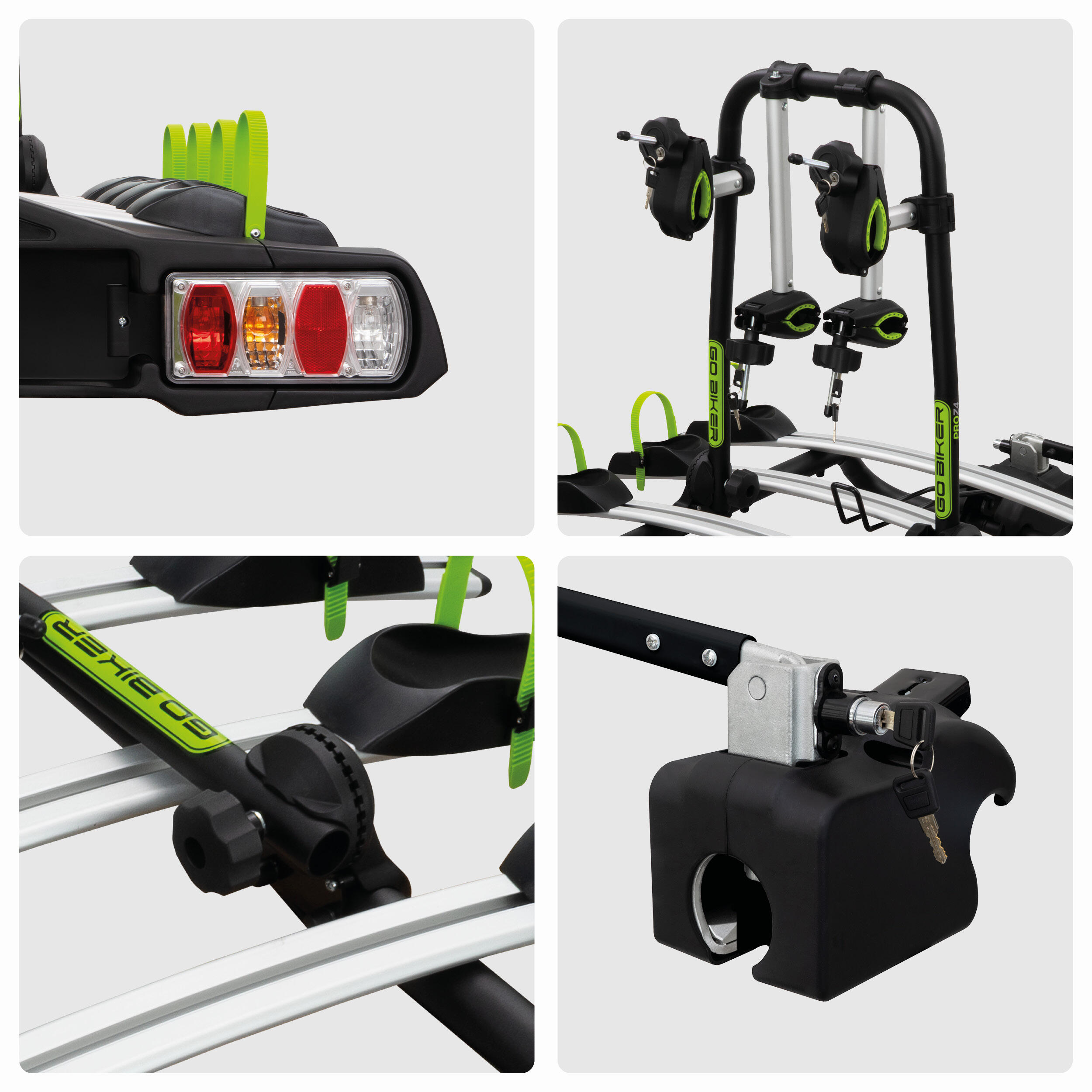 Porte-vélos GO BIKER Pro Z4 sur attelage pour 4 vélos - 15 kg/rail - pliable 4/7