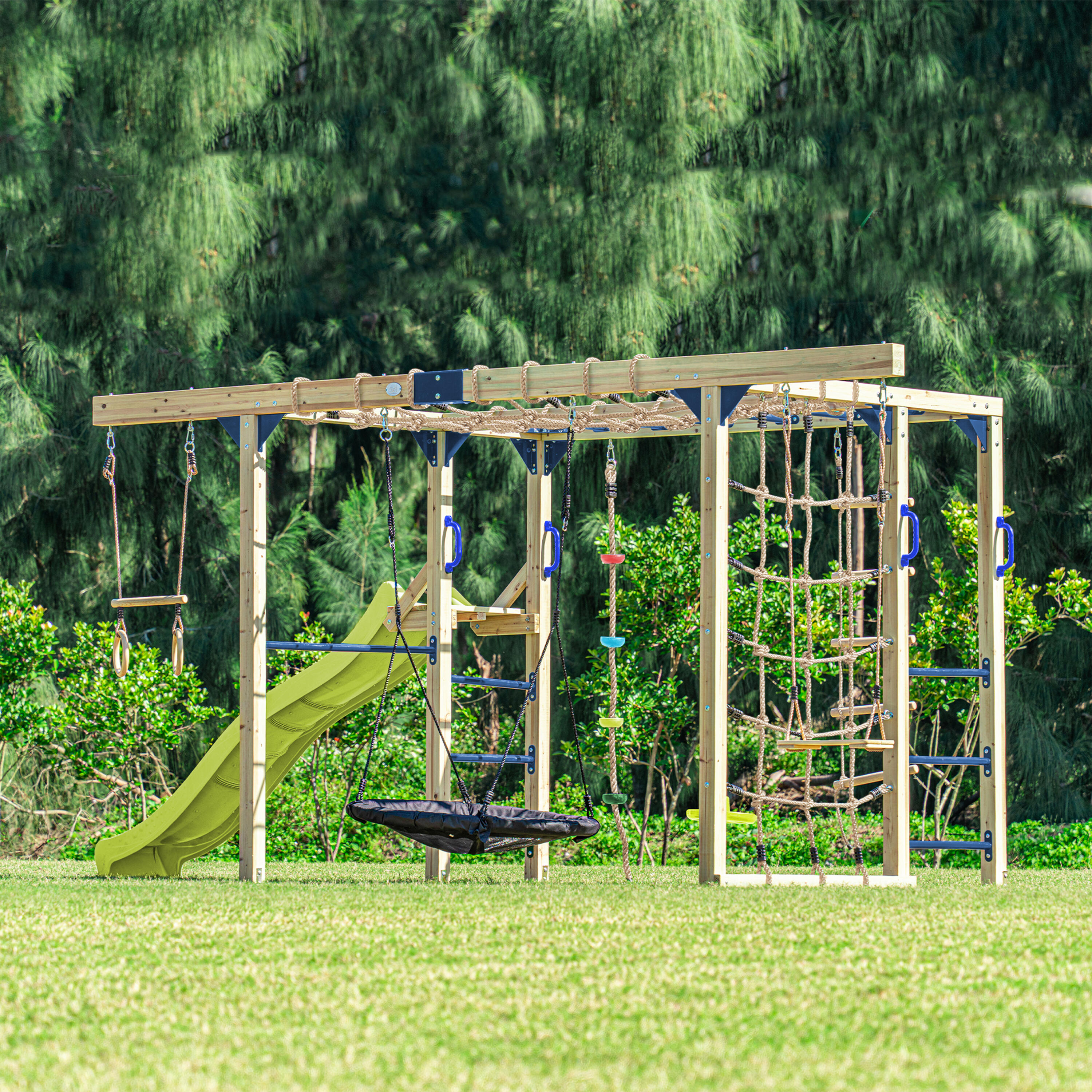 Aire de jeux Boris en Bois/Structure d'escalade - Toboggan Jaune 7/7