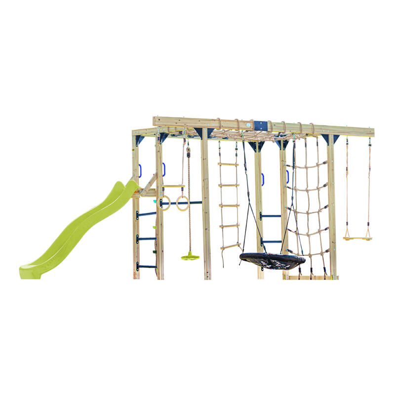 Wickey Aire de Jeux Smart Cave portique en Bois avec balançoire et Toboggan Vert, Tour d'escalade pour Enfants avec bac à Sable, échelle et Accessoires de Jeu pour Le Jardin