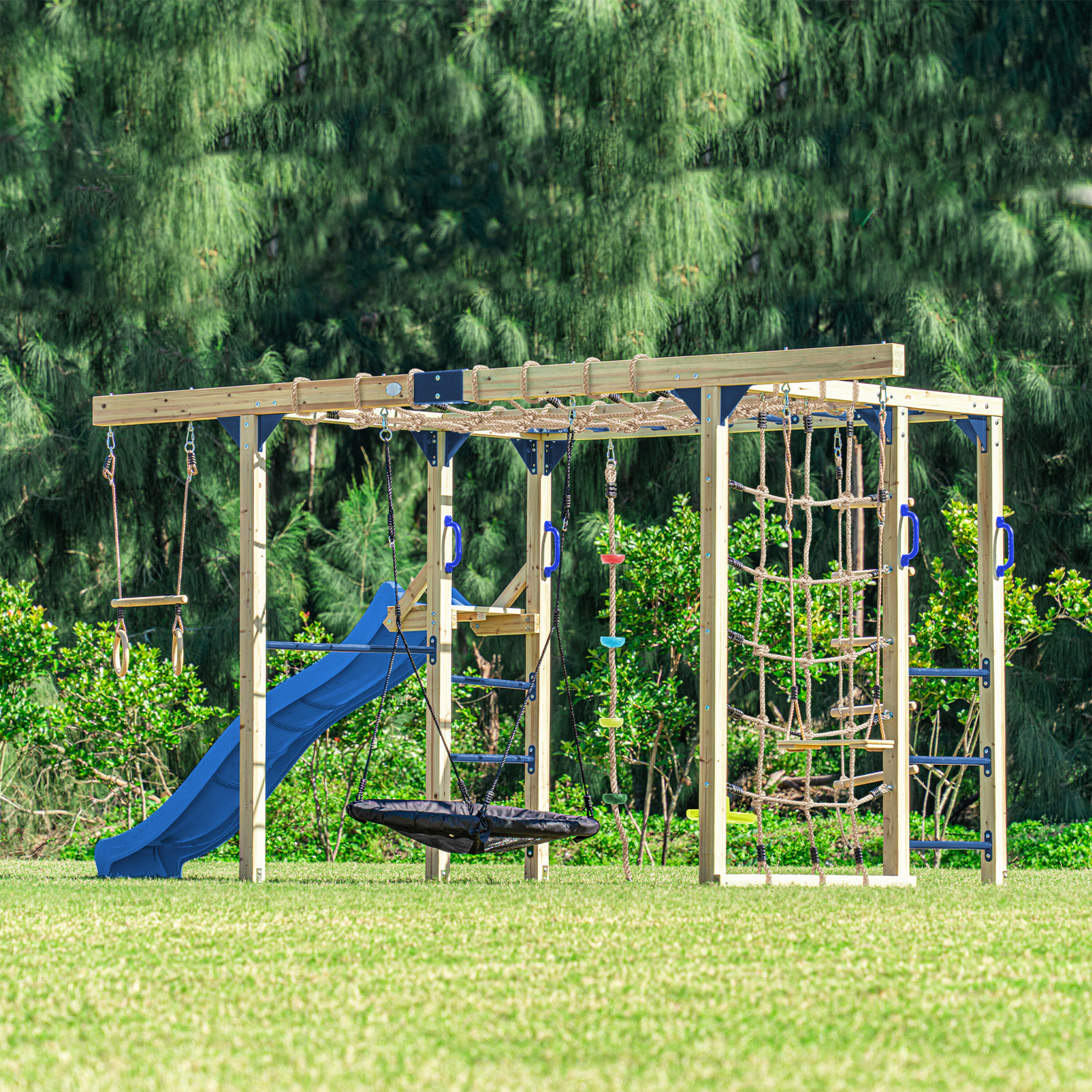 Aire de jeux Boris en Bois/Structure d'escalade - Toboggan Bleu 7/7