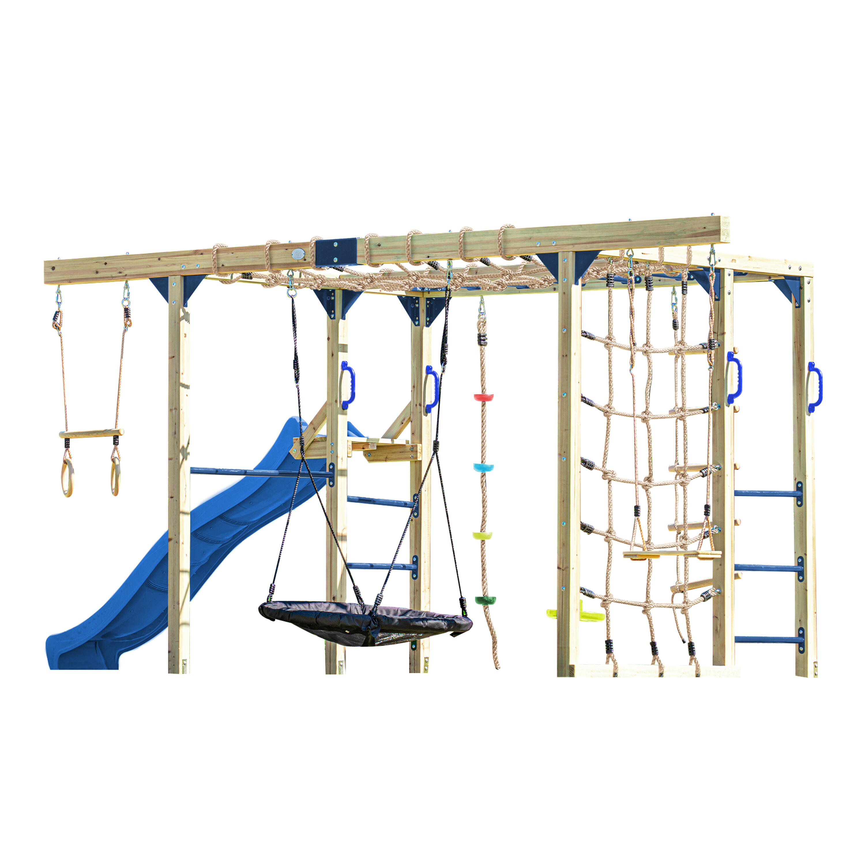 Aire de jeux Boris en Bois/Structure d'escalade - Toboggan Bleu 2/7