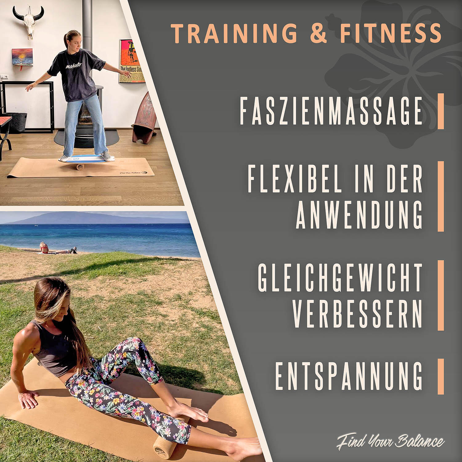 Korkrolle TRICK WAVE für alle Balance Boards, Yoga und Faszien-Training 3/8