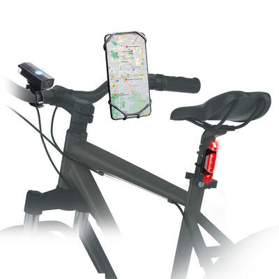 Kit luce anteriore e posteriore con supporto per smartphone da manubrio