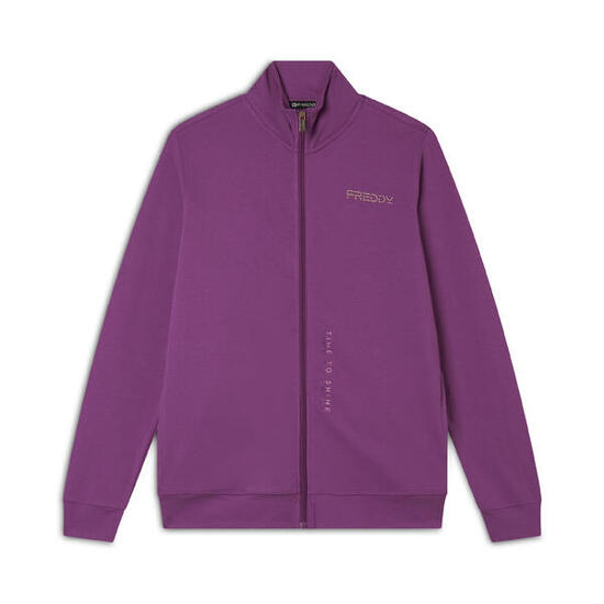 Felpa comfort in jersey con zip e collo alto