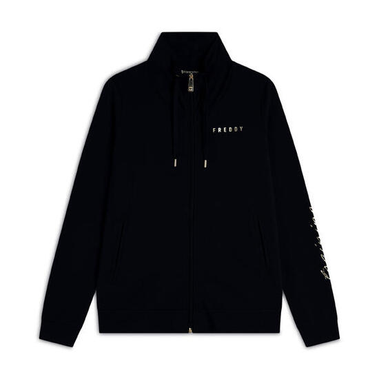 Felpa zip collo alto con dettagli floreali e stampa su manica