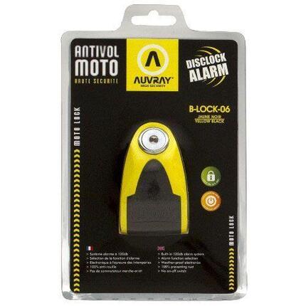 Blokada na tarczę z alarmem B-LOCK 06 - żółto-czarna, średnica bolca 6mm AUVRAY