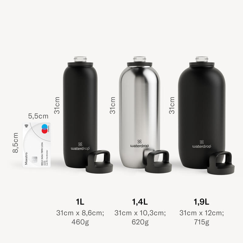 waterdrop Gourde Thermo - Noir Mat - 1L