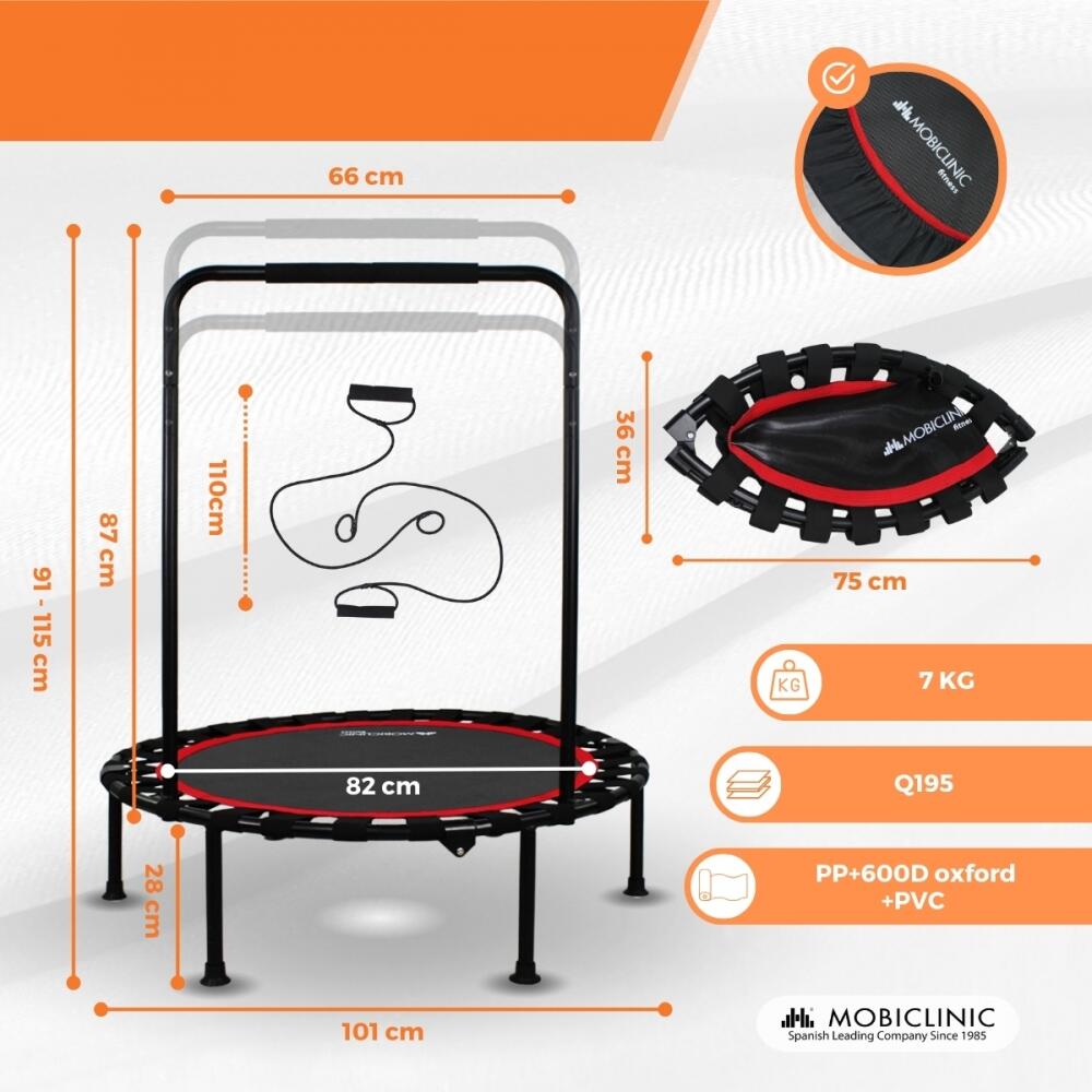 Trampolín fitness Máx 150kg 101 cm Reposabrazos regulable Desmontable 2/7