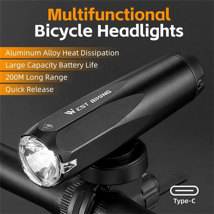 Farol de bicicleta multifuncional com sensor de luz 600 lúmens tipo C 3/7
