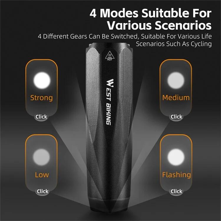Farol de bicicleta multifuncional com sensor de luz 600 lúmens tipo C 6/7