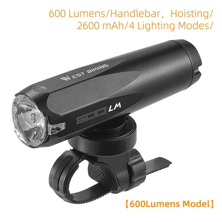 Farol de bicicleta multifuncional com sensor de luz 600 lúmens tipo C 2/7