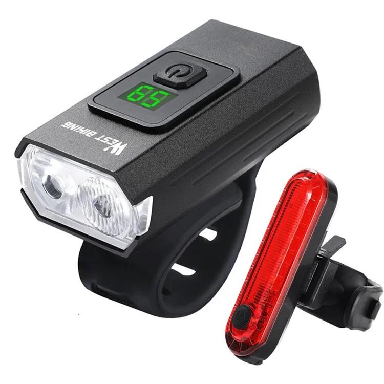 Digital Display Front Bike Light with Rear Light