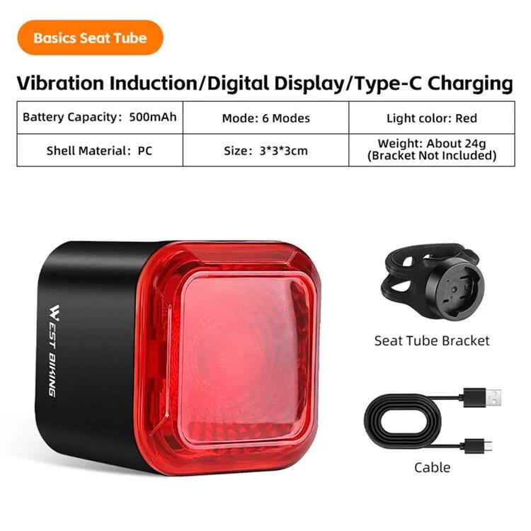 Feu arrière intelligent de vélo, détection de frein, affichage de batterie 3/7