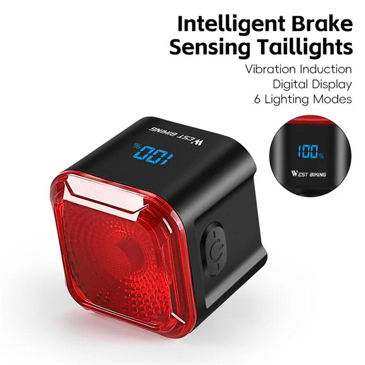 Feu arrière intelligent de vélo, détection de frein, affichage de batterie 2/7