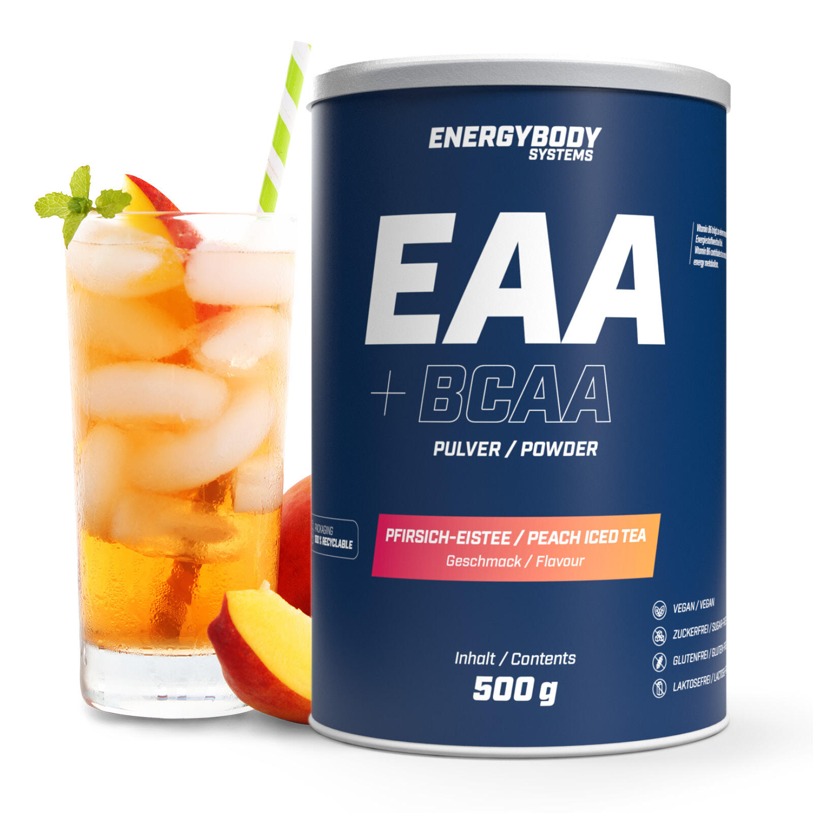 Energybody Systems EAA + BCAA Drink (500g) Pfirsich-Eistee 1/4