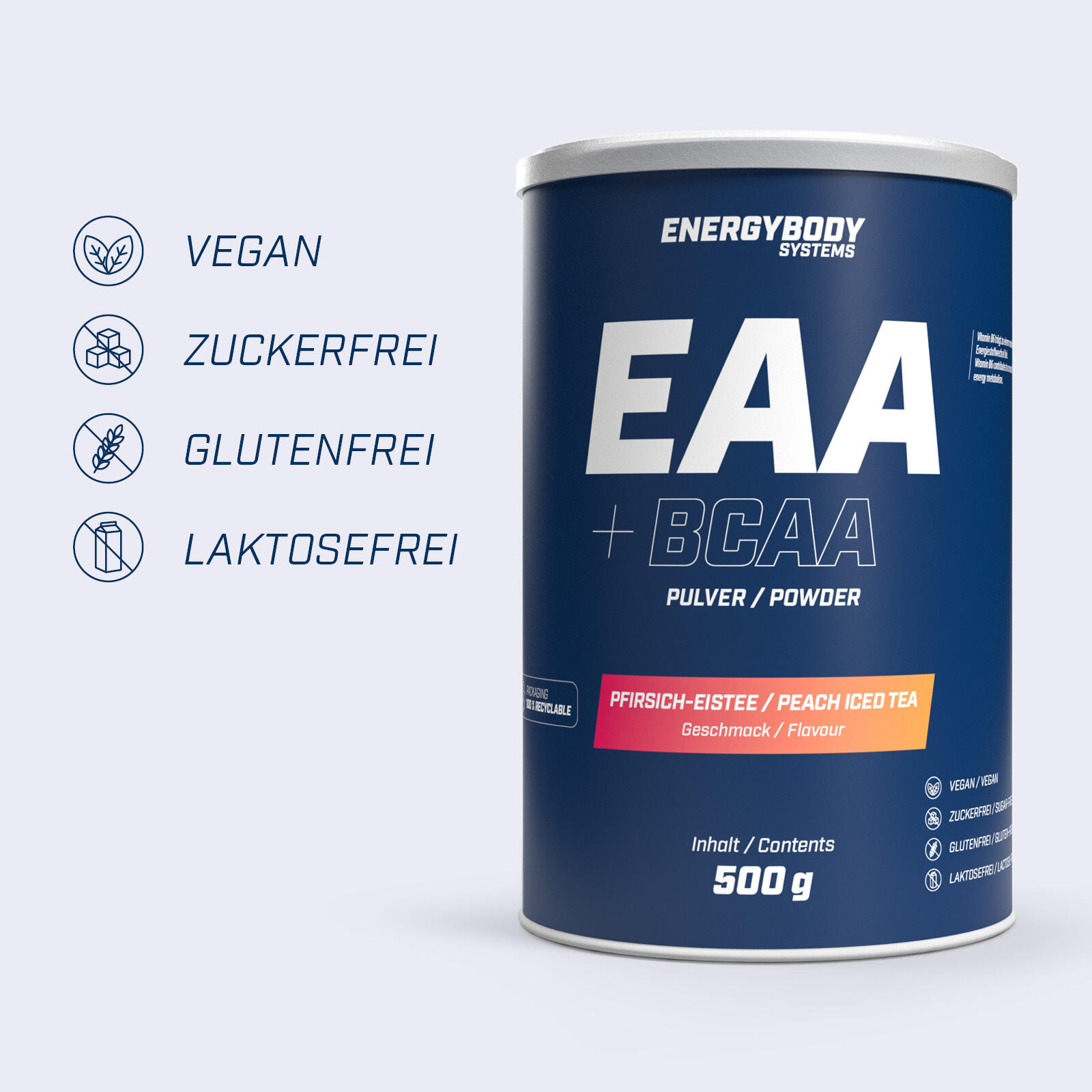 Energybody Systems EAA + BCAA Drink (500g) Pfirsich-Eistee 3/4