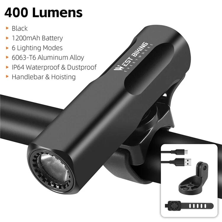 Luce anteriore per bici in lega di alluminio brillante da 400LM  - Nero 3/7