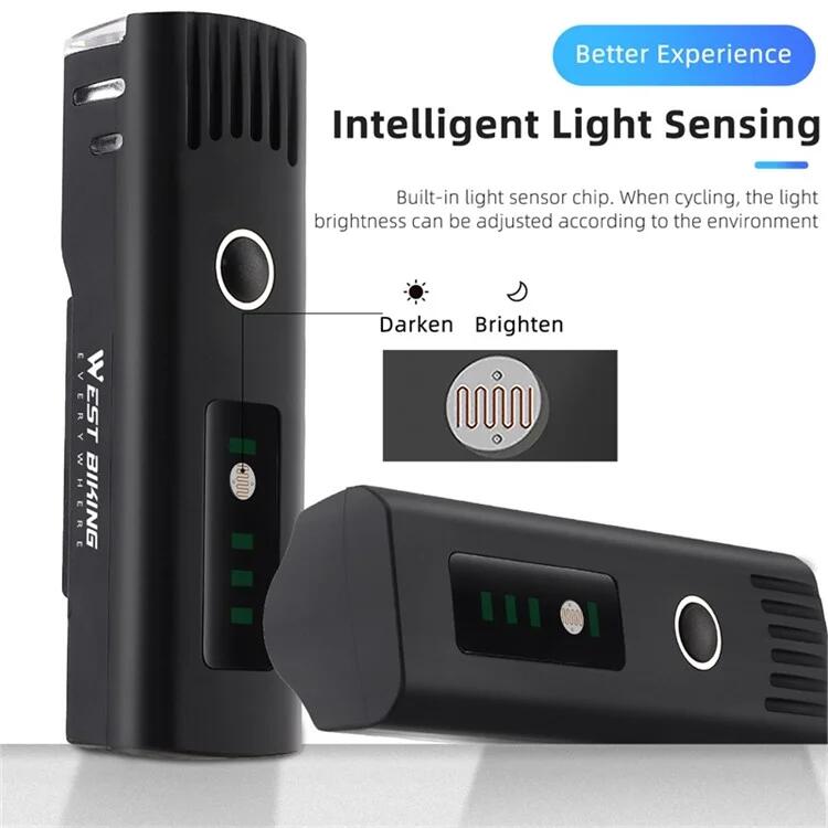 Phare de vélo à détection de lumière intelligente étanche IPX4 5/7
