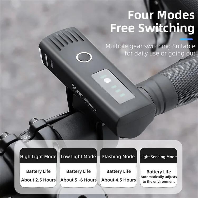 Phare de vélo à détection de lumière intelligente étanche IPX4 6/7