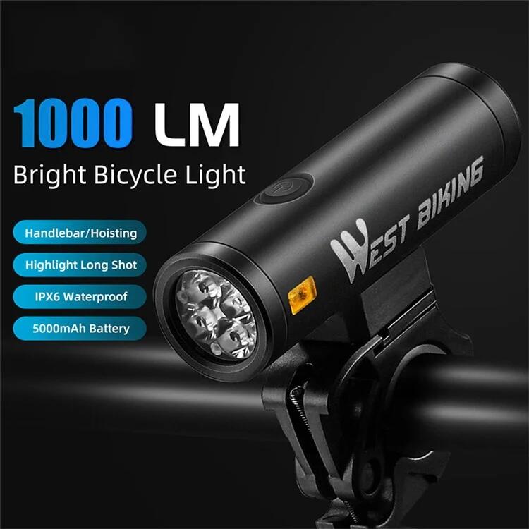 Lampe avant de vélo LED lumineuse 2000 lumens rechargeable WEST BIKING — free download