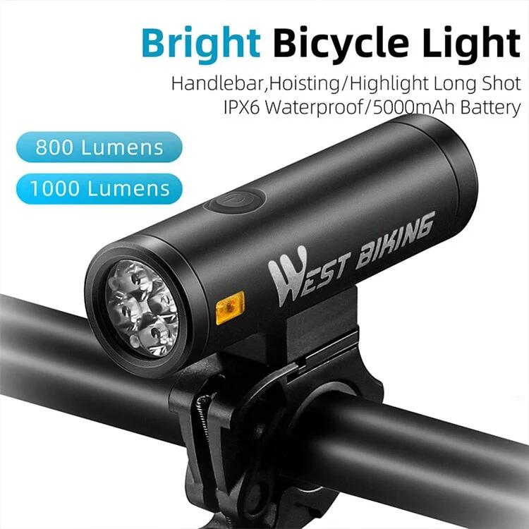Lampe avant de vélo LED lumineuse 2000 lumens rechargeable 4/7
