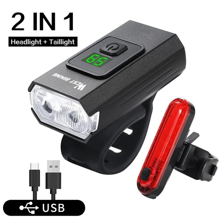 Set di luci anteriori e posteriori per bicicletta di tipo C con display digitale 2/7