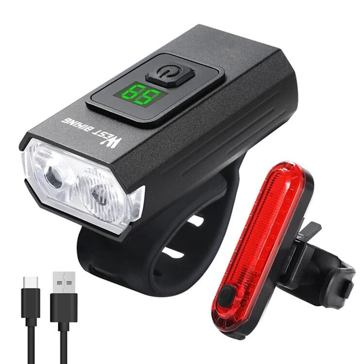WEST BIKING Type-C bicycle headlight and taillight set with digital display
