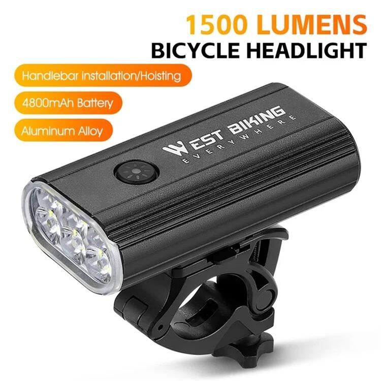 Luz para manillar de bicicleta de alta potencia de 1500 lúmenes, 5 modos 3/7