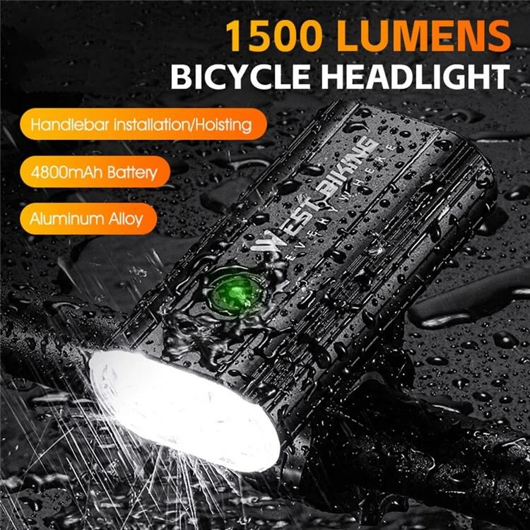 Luz para manillar de bicicleta de alta potencia de 1500 lúmenes, 5 modos 5/7