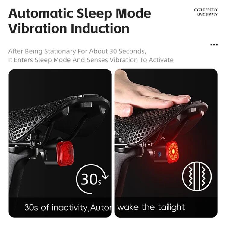 Luce posteriore per bici intelligente, rilevamento freno, display batteria 5/7