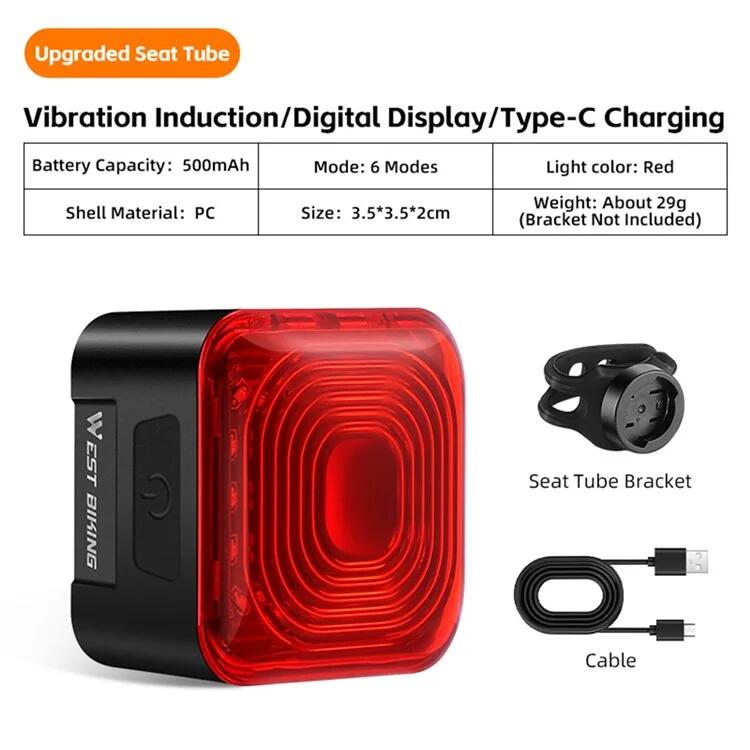 Feu arrière intelligent de vélo, détection de frein, affichage de batterie 3/7
